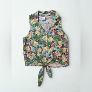 SpongeBob Tropical All Over Print Front Tie Button Down Size Juniors Large